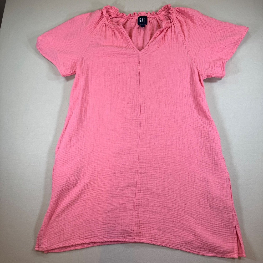 Gap Pink Cotton Double Gauze Ruffle V-Neck Mini Dress GP012723 Womens Medium